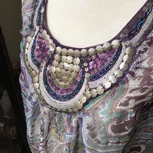 Semi sheer embellished TBack tank top